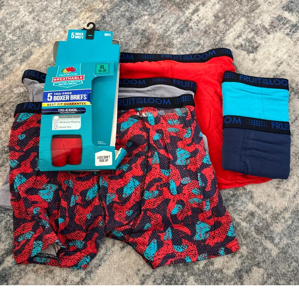NWT Fruit Of The Loom Stretch Micro Mesh Boys Boxer Briefs Multi XL Set Of 5